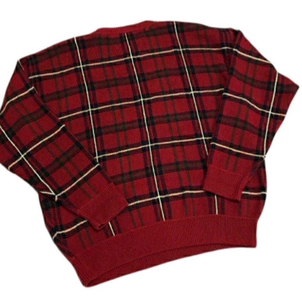 Vintage Woods and Grey Red Cotton Tartain Plaid Mens Sweater Sz Large